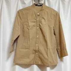 バンドカラー胸元ギャザーシャツ MACPHEE 美品 M ベージュ 綿 ブラウスのサムネイル
