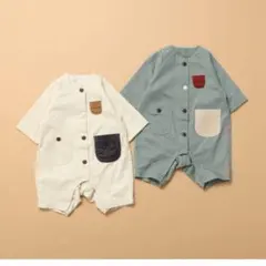 ロンパース・カバーオール グリーン・ホワイト