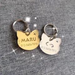 猫型^._.^迷子札∥軽量アクリルミラープレート／ペット用ネームタグ／名入れ無料のサムネイル