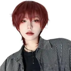 가발 쇼트 남성용 단발 풀가발 코스프레 유니섹스 라즈베리 레드