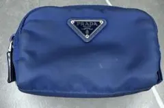 レア美品 プラダ ナイロンメイクポーチPRADA チェック ネイビー