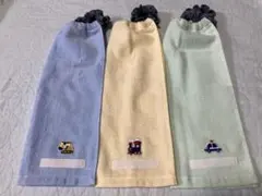 おりこうエプロン　乗り物刺繍ワッペン一重タオルエプロン3枚セット