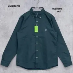 【新品未使用】チャオパニック ボタンダウン長袖シャツ グリーン M寸 刺繍ロゴ