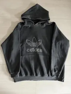 80s90s adidasアディダス 万国旗タグ パーカー トレフォイルロゴ 黒