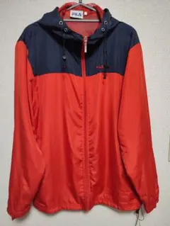 FILA フィラ ウインドブレーカー L 赤×紺 ナイロンジャケット フード付き