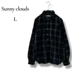 Sunny clouds フェリシモ　長袖チェックシャツ L ネイビー　綿のサムネイル
