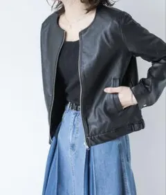 ノーカラー レザージャケット