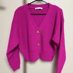 ZARA ホットピンク Vネックカーディガン S