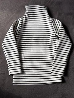 ストライプ タートルネック 裏起毛長袖カットソー