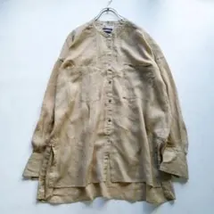 極美品 カオス アイアスプレサブラウス リネンライク 洗える モカ 半袖