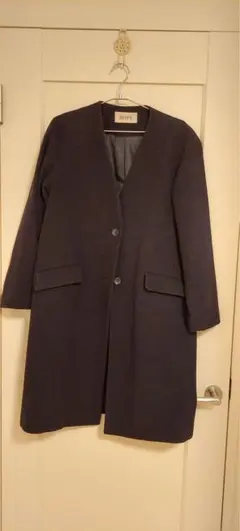 【美品】ROPÉ ノーカラーコート ネイビー