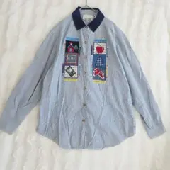 CASEY&MAX 刺繍パッチワーク ストライプシャツ コットン M