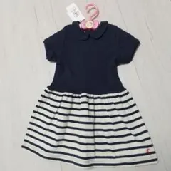 プチバトー・ネイビーと白のストライプ 半袖ワンピース