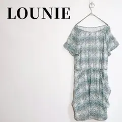 LOUNIE　総柄シフォンワンピース　半袖　ひざ丈　グリーン系　サイズ38(M)のサムネイル