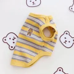 【XLサイズ】かわいいクマ刺繍入り・ボーダーニットタンク（イエロー）四季雑貨