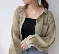 美品 AS known AS plus シアーシャツ 夏 F グリーン シャツのサムネイル