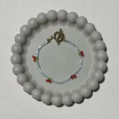 ハンドメイド ビーズブレスレット チェリーさくらんぼ サージカルステンレス