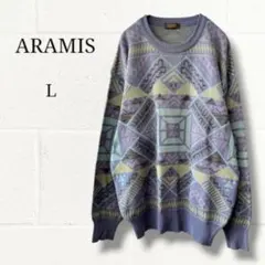【ARAMIS】アラミス 総柄 レトロ デザイン ニット セーター 日本製 L