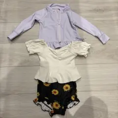 90㎝♡３点セット　ひまわり柄ビキニ＋ラッシュガード