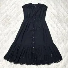 ◆美品◆ レースフリル刺繍　ロングワンピース　コットン　フレンチスリーブのサムネイル