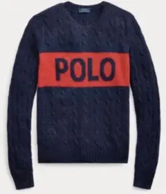 有名人着用♡ラルフローレン　ロゴラインケーブルニットセーター　ネイビー×レッド