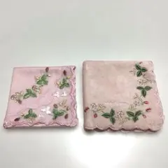 【未使用】WEDGWOOD 花柄刺繍ハンカチ ピンク & タオルハンカチ ピンク