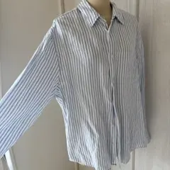 ZARA麻　水色ストライプ 長袖シャツ