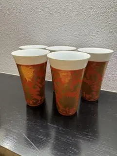 有田焼　其泉窯 金彩 朱色 杯5個セット