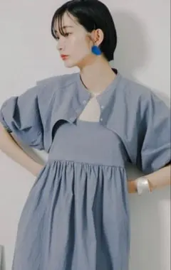 KBF パフスリーブセパレートワンピース　ブルー