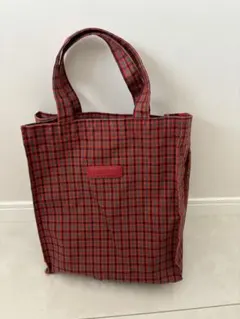 ファミリア　赤　チェック　トートバッグ