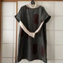 着物リメイクチュニック　大島紬リメイクチュニック　古布リメイクチュニック