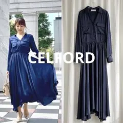 36】CELFORD セルフォード ハンカチヘムサテンワンピース アイボリー