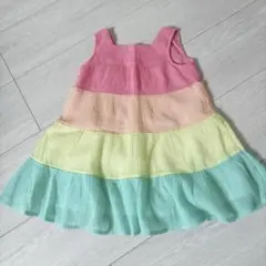 【美品】80cm GAP 女の子 ティアードワンピース ノースリーブ　レインボーのサムネイル