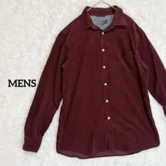 薄手コーデュロイ長シャツ　メンズ　カットソー　秋冬　ワインレッド　カジュアル