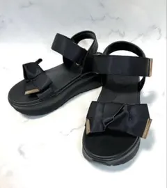 ヴィヴィアン 厚底リボンダットスポーツサンダル M（23.0〜23.5㎝）　黒