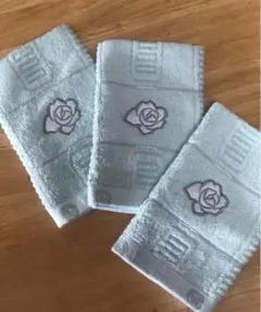未使用★純日本製ウォッシュタオル /ハンドタオル 3枚セット 花柄刺繍 薄緑