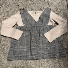 チェック柄さくらんば柄　長袖トップス 120サイズ