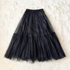 1er Arrondissement チュールギャザースカート マキシ丈 黒のサムネイル