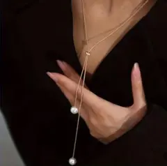 新品❣️ネックレス ロング パール 長さ調節可 ゴールド ロープチェーン