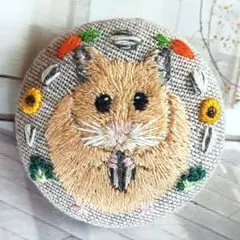 刺繍ブローチ　ハムスター きんくま Rose and Cat ハンドメイド