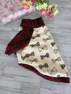 sale♡ リボン柄 ラグランタンクトップ タートルネック ハンドメイド犬服