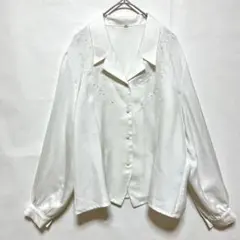 1838【オープンカラーシャツ】size11号 ホワイト 刺繍 日本製