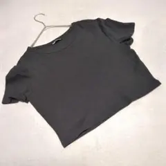 【ザラ】ZARA（L）カットソー ショート丈 無地 クルーネック コットン 黒