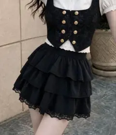 SHEIN ブラック ティアードミニスカート レース