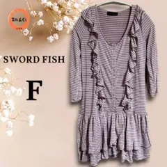 SWORD FISH レディース　ボーダーチュニック　フリル　七分袖　ピンク系のサムネイル