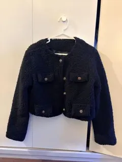 ボア素材 クロップドジャケット 黒