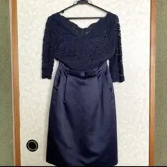 ドレス　結婚式　ワンピース　レース　ネイビー