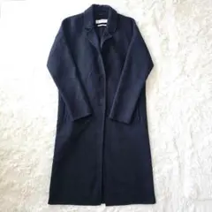 ZARA ザラ ハンドメイド ロングコート ネイビー ウール混 シンプル　。