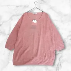 新品✨クロッシー＊サマーニット　Vネック　七分袖　ピンク　大きいサイズ　LLのサムネイル