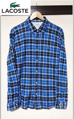 【LACOSTE】チェック柄ネルシャツ/長袖/刺繍/ロゴ/日本製/美品